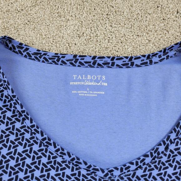 Talbots Womens Weekend Tee Large‎ Blue Printed Stretch Knit 3/4 Sleeve Pullover - Picture 8 of 12